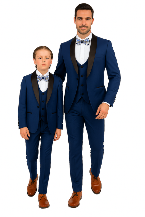 Father and Son Suits - Stacy Adams Slim Fit Boys 5pc Tuxedo, Indigo