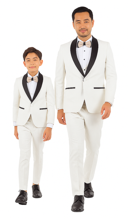 Father and Son Suits - Stacy Adams Slim Fit Boys 5pc Tuxedo, Ivory