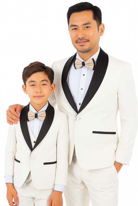 Father and Son Suits - Stacy Adams Slim Fit Boys 5pc Tuxedo, Ivory