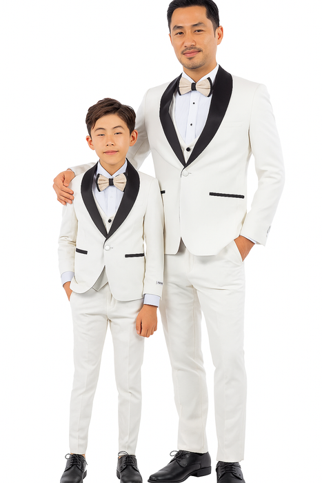 Father and Son Suits - Stacy Adams Slim Fit Boys 5pc Tuxedo, Ivory