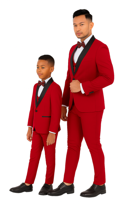 Father and Son Suits - Stacy Adams Slim Fit Boys 5pc Tuxedo, Red