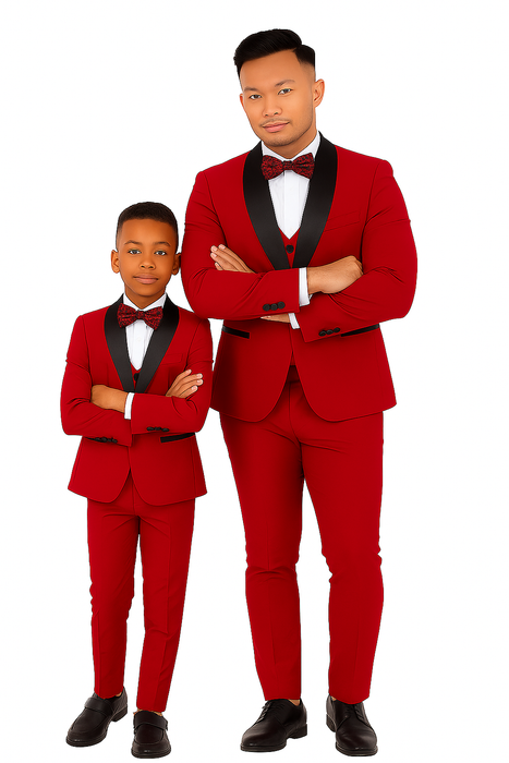Father and Son Suits - Stacy Adams Slim Fit Boys 5pc Tuxedo, Red