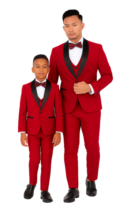 Father and Son Suits - Stacy Adams Slim Fit Boys 5pc Tuxedo, Red