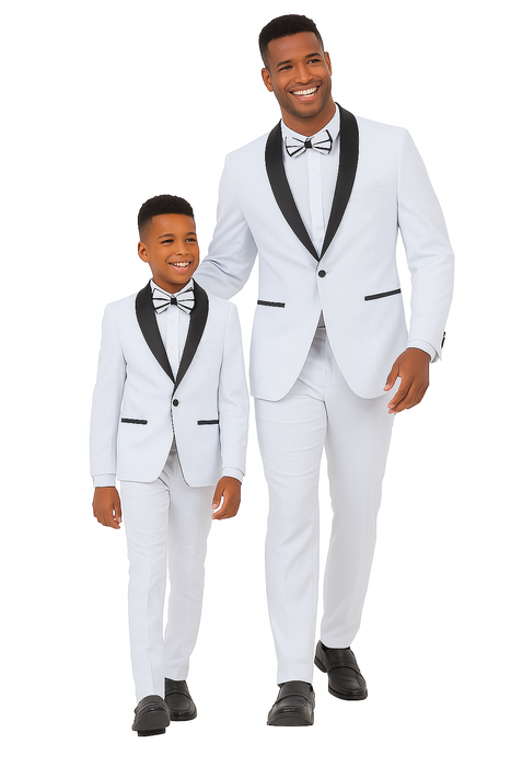 Father and Son Suits - Stacy Adams Slim Fit Boys 5pc Tuxedo, White