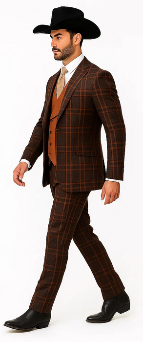 Statement Confidence Designer Suit - Copper - Orange - Super 150's Wool Suits 1 Button Peak Lapel Double Breasted Vest Rust Color Perfect For Church