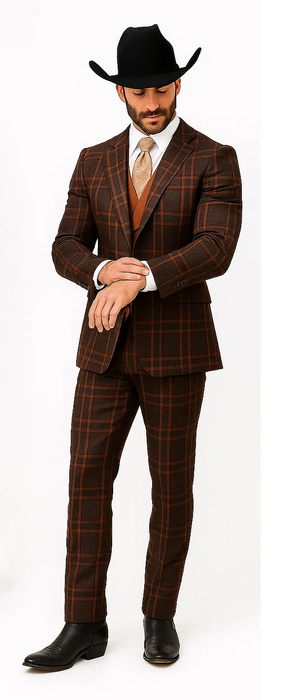 Statement Confidence Designer Suit - Copper - Orange - Super 150's Wool Suits 1 Button Peak Lapel Double Breasted Vest Rust Color Perfect For Church