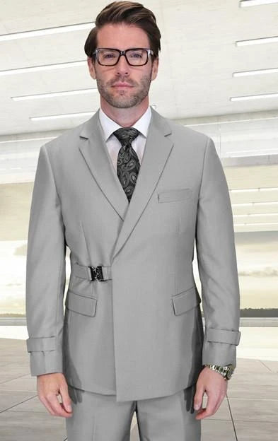 Men's Double Breasted Wool Suit with Metal Buckle Closure Modern Fit