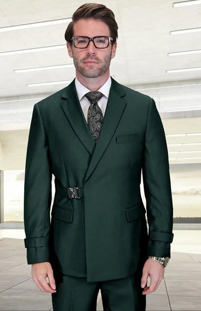 Men's Double Breasted Wool Suit with Metal Buckle Closure Modern Fit