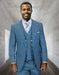 Statement Mens Classic Fit 3 Piece 100% Wool Solid Windowpane Suit – Wide Leg Pleated Pants