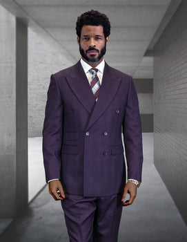 Statement Men's Double Breasted Plaid Purple Eggplant Designer Suit Imperial