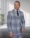 Statement Mens Modern Fit 2 Piece 100% Super 200s Wool Plaid Suit – Double Breasted Peak Lapel Jacket