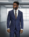 Statement Mens Modern Fit 2 Piece 100% Super 200s Wool Sharp Windowpane Plaid Suit – Single Breasted Notch Lapel Jacket