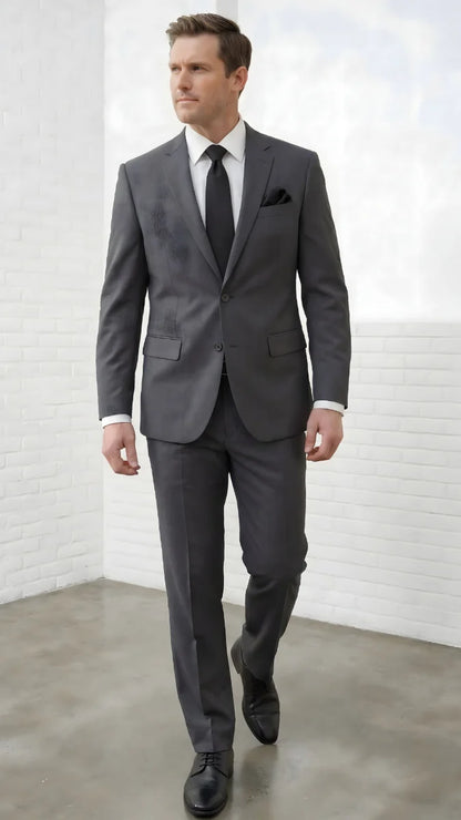 Statement Mens 2 Piece 100% Super 200s Wool Suit – Solid Colors, Notch Lapel Jacket Modern Fit