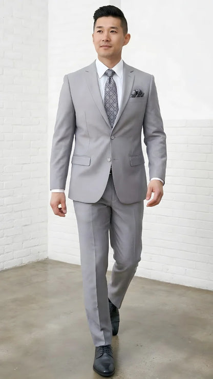Statement Mens 2 Piece 100% Super 200s Wool Suit – Solid Colors, Notch Lapel Jacket Modern Fit