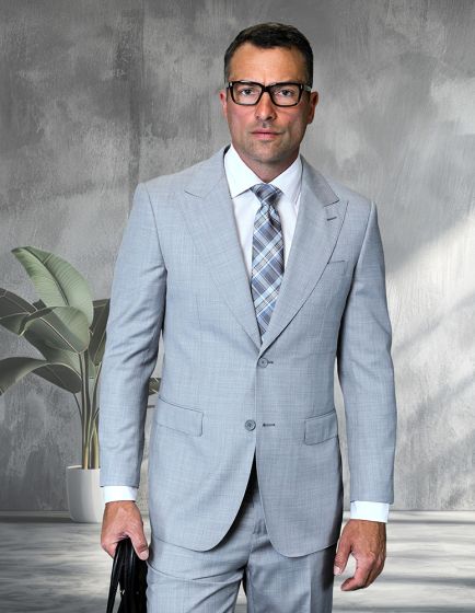 Statement Mens  2 Piece 100% Super 200s Wool Suit – Peak Lapel with Pick Stitching Modern Fit