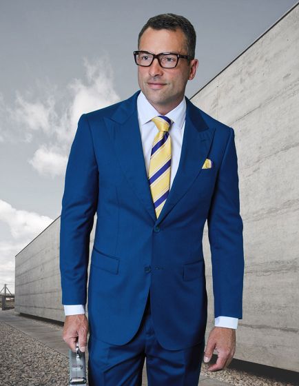 Statement Mens  2 Piece 100% Super 200s Wool Suit – Peak Lapel with Pick Stitching Modern Fit