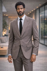 Statement Mens  2 Piece 100% Super 200s Wool Suit – Peak Lapel with Pick Stitching Modern Fit