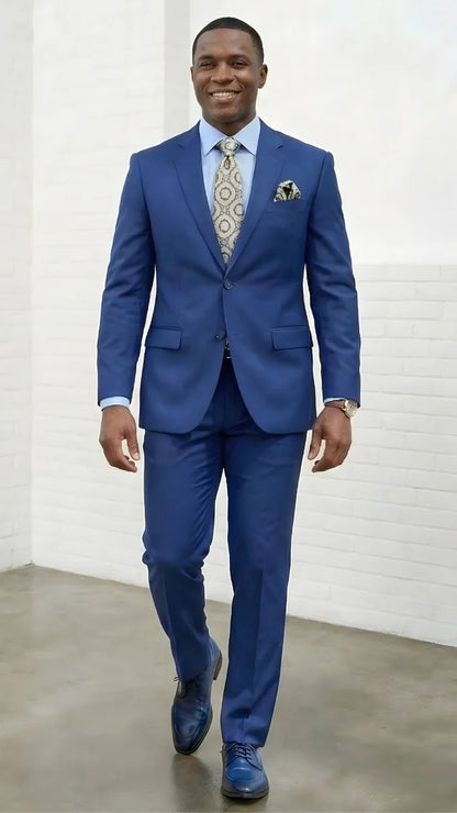 Statement Mens 2 Piece 100% Super 200s Wool Suit – Solid Colors, Notch Lapel Jacket Modern Fit