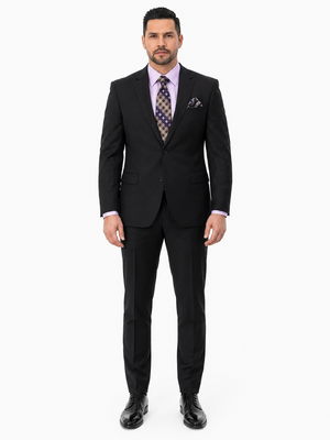 Statement Mens 2 Piece 100% Super 200s Wool Suit – Solid Colors, Notch Lapel Jacket Modern Fit