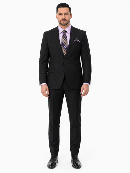 Statement Mens 2 Piece 100% Super 200s Wool Suit – Solid Colors, Notch Lapel Jacket Modern Fit