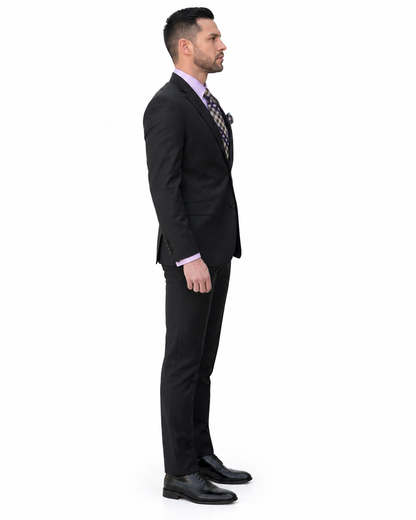 Statement Mens 2 Piece 100% Super 200s Wool Suit – Solid Colors, Notch Lapel Jacket Modern Fit