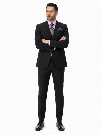 Statement Mens 2 Piece 100% Super 200s Wool Suit – Solid Colors, Notch Lapel Jacket Modern Fit