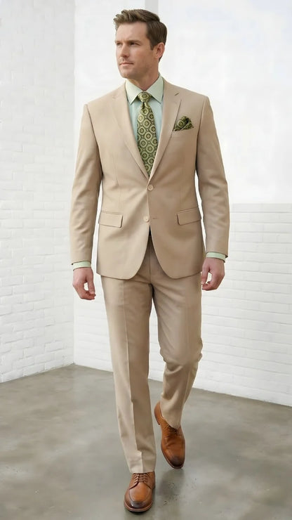 Statement Mens 2 Piece 100% Super 200s Wool Suit – Solid Colors, Notch Lapel Jacket Modern Fit