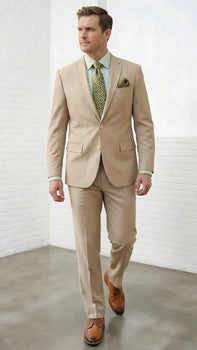 Statement Mens Modern Fit 2 Piece 100% Super 200s Wool Suit – Solid Colors, Notch Lapel Jacket