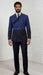 Statement Mens Modern Fit 2 Piece 100% Super 200s Wool Two Tone Suit – Double Breasted Peak Lapel Jacket with Chest Strap