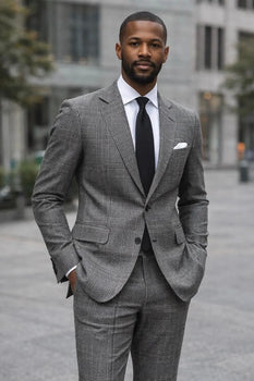 Statement Mens Modern Fit 2 Piece 100% Wool Glen Plaid Suit – Single Breasted Notch Lapel Jacket