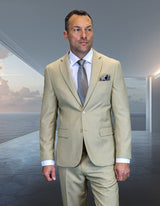 Statement Mens 2 Piece 100% Wool Suit – Notch Lapel Single Breasted Jacket Modern Fit
