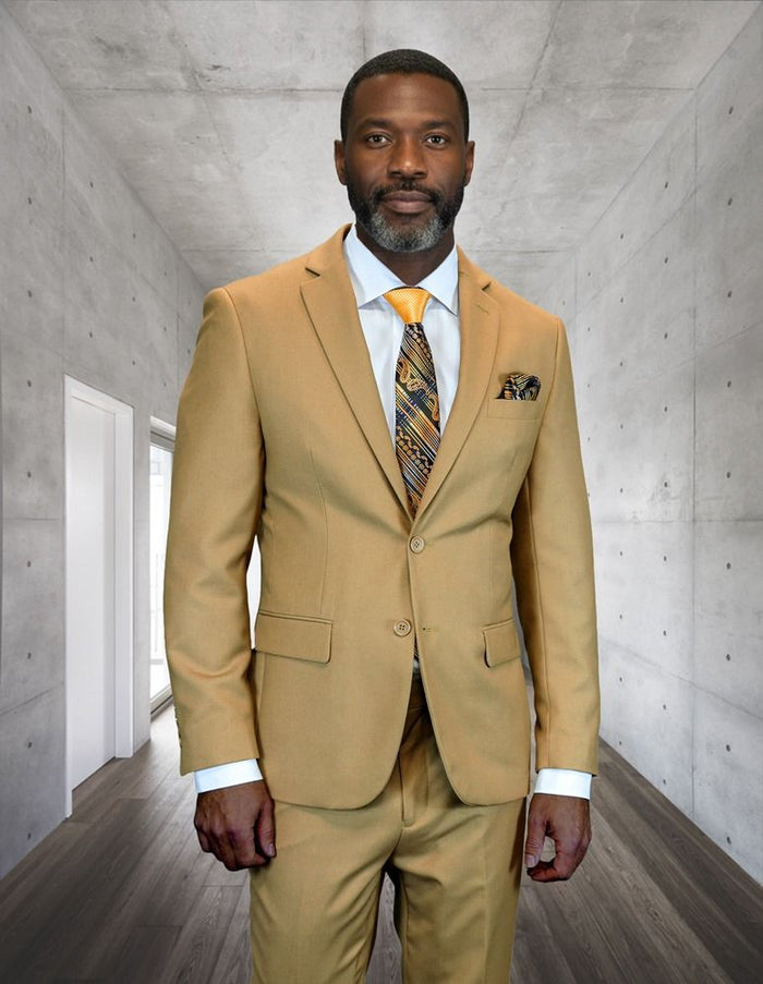 Statement Mens 2 Piece 100% Wool Suit – Notch Lapel Single Breasted Jacket Modern Fit