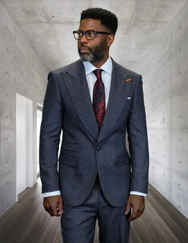 Statement Mens Modern Fit 2 Piece 100% Wool Suit – Wide Peak Lapel, One Button Jacket