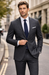 Statement Mens Modern Fit 2 Piece 100% Wool Textured Solid Suit – Single Breasted Notch Lapel Jacket