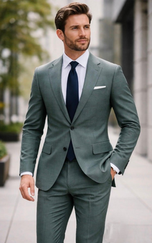 Statement Mens Modern Fit 2 Piece 100% Wool Textured Solid Suit – Single Breasted Notch Lapel Jacket