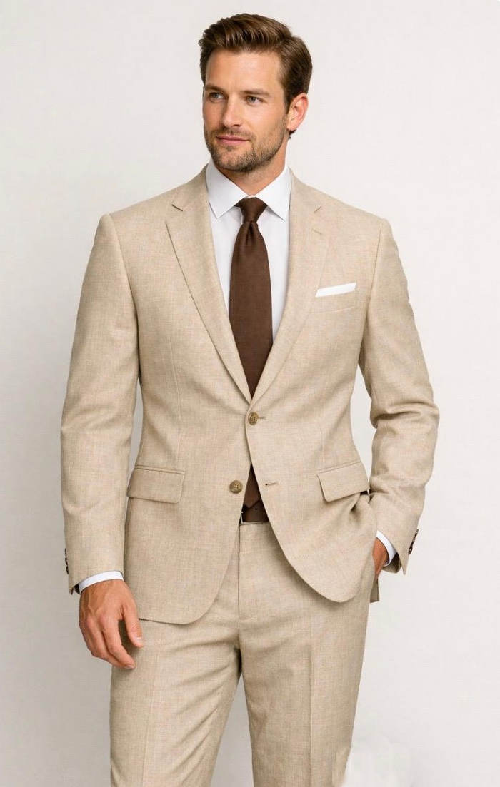 Statement Mens 2 Piece 100% Wool Textured Solid Suit – Single Breasted Notch Lapel Jacket Modern Fit