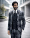 Statement Mens Modern Fit 3 Piece 100% Super 200s Wool Large Checker Suit – Double Breasted Vest