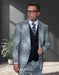 Statement Mens Modern Fit 3 Piece 100% Super 200s Wool Plaid Suit – Peak Lapel, Double Breasted Vest