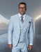 Statement Mens Modern Fit 3 Piece 100% Super 200s Wool Powder Blue Plaid Suit – Peak Lapel, Double Breasted Vest