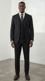 Statement Mens  3 Piece 100% Super 200s Wool Suit – Peak Lapel, Double Breasted Vest Modern Fit