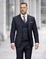 Statement Mens 3 Piece 100% Super 200s Wool Suit – Various Patterns, Double Breasted Vest Modern Fit