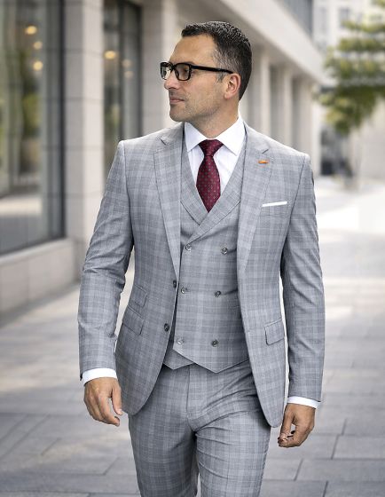 Statement Mens 3 Piece 100% Super 200s Wool Suit – Various Patterns, Double Breasted Vest Modern Fit