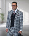 Statement Mens Modern Fit 3 Piece 100% Wool Checker Suit – Unique Pattern, Peak Lapel, Double Breasted Vest