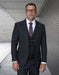 Statement Mens Modern Fit 3 Piece 100% Wool Pinstripe Suit – Wide Peak Lapel, 5 Button Vest