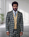 Statement Mens Modern Fit 3 Piece 100% Wool Plaid Suit – Wide Peak Lapel, Double Breasted Vest