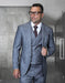 Statement Mens Modern Fit 3 Piece 100% Wool Textured Windowpane Suit – Wide Peak Lapel, Double Breasted Vest