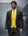 Statement Mens Modern Fit 3 Piece 100% Wool Windowpane Plaid Suit – Solid Color Double Breasted Vest