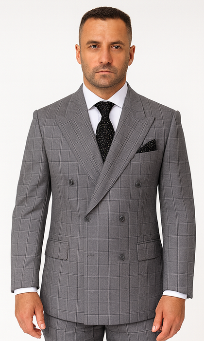 Statement Men's Outlet 2-Piece 100% Wool Double-Breasted Plaid Fashion Suit