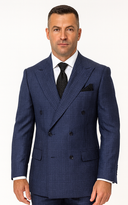 Statement Men's Outlet 2-Piece 100% Wool Double-Breasted Plaid Fashion Suit