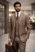 Statement Men's Plaid Tailored Fit Copper 3 Piece Designer Suit Modena